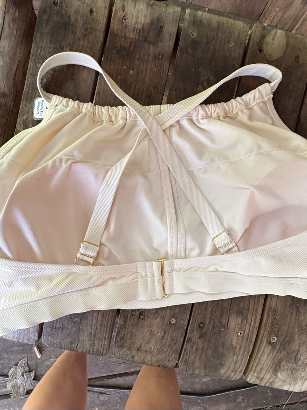 Time and Tru cream pique key halter swim top features a high neck design 3x - Picture 2 of 9